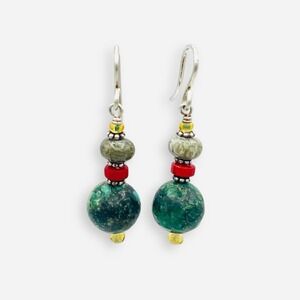 Sundance Catalog Earrings Sterling Silver Turquoise Coral Dangle Drop Beaded
